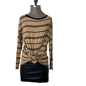 Bailey 44 Womens Layered Dress Long Sleeve Brown Stripe Stretch Jersey Size XS